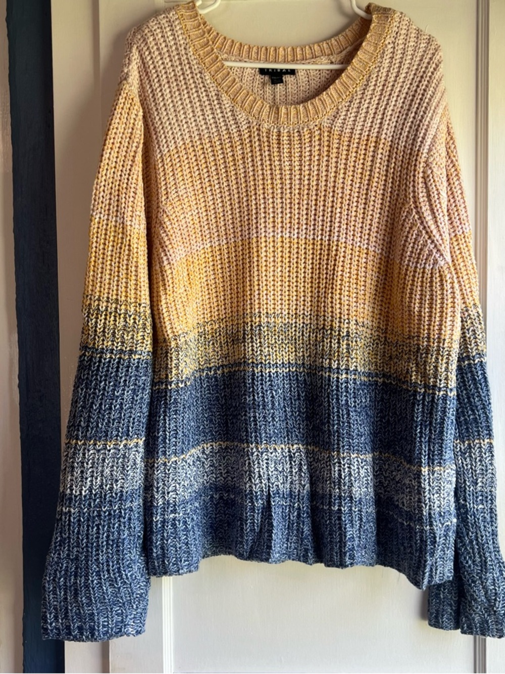 Tribal Ombre Crewneck Sweater in Yellow and Blue